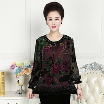 Middle-aged and elderly womens Spring and Autumn New mulberry silk T-shirt real velvet mother loose gold velvet large size coat women
