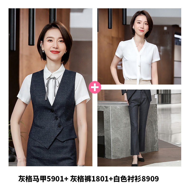 Workwear vest áo giáp ba mảnh bộ bên ngoài vào mùa hè phụ nữ mặc nước ngoài khí chuyên nghiệp phù hợp với áo giáp phụ nữ phù hợp của quần áo làm việc phiên bản Hàn Quốc