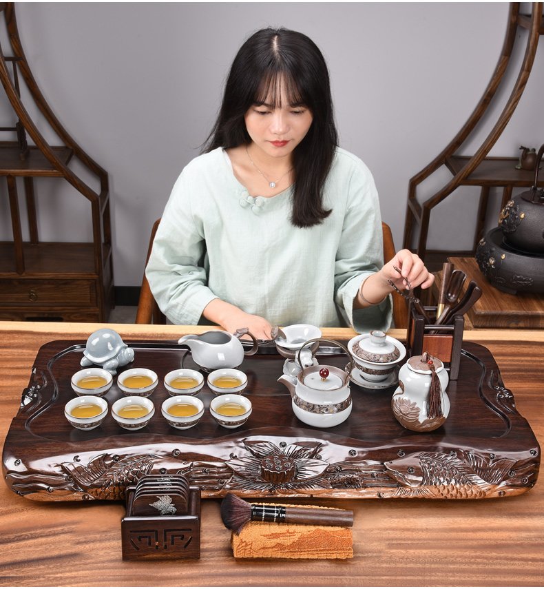 HaoFeng Japanese the whole piece of ebony wood tea tray tea saucer violet arenaceous kung fu tea set suit household teapot