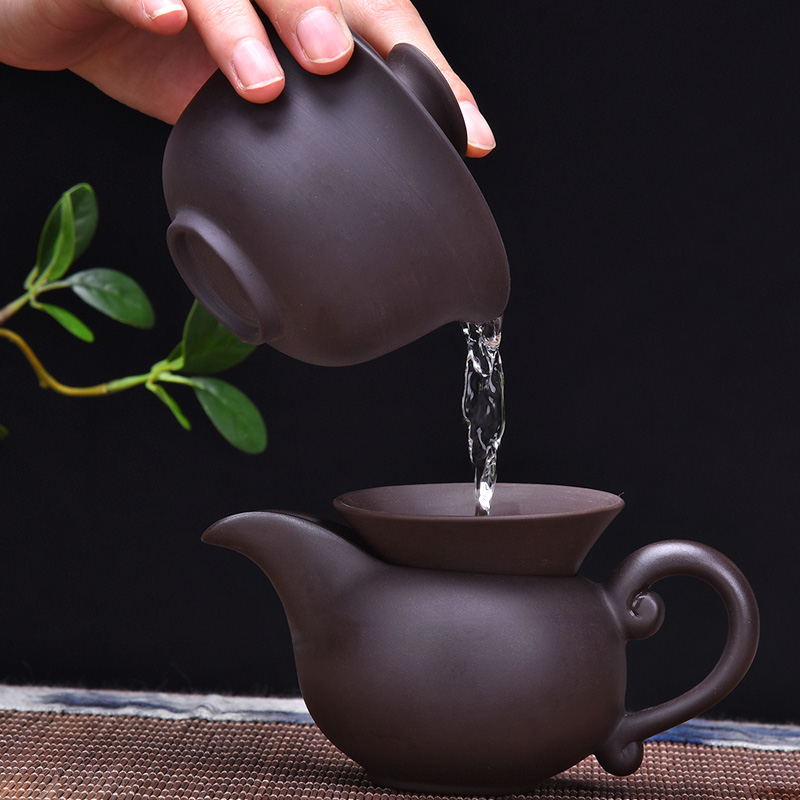 Chinese style household HaoFeng violet arenaceous tureen large ceramic lid tea kungfu tea set cover parts only three cups of tea