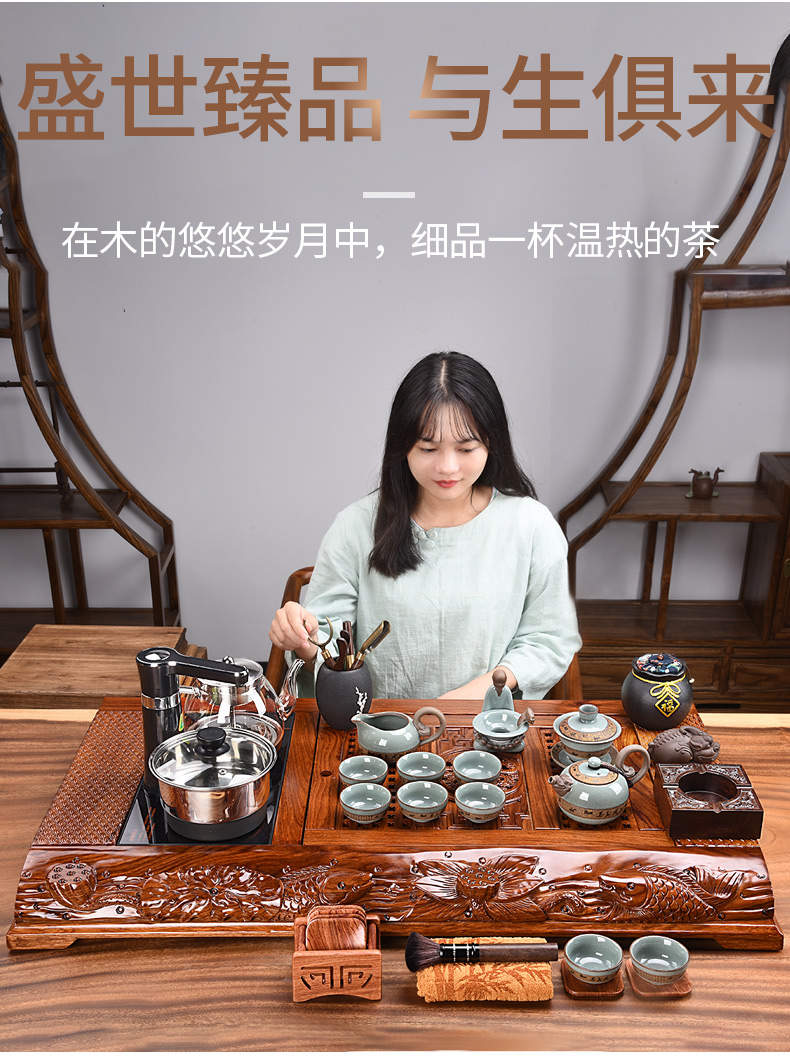 HaoFeng kung fu tea set of a complete set of ceramic tea sets automatic four hua limu tea tray and electric heating furnace is contracted