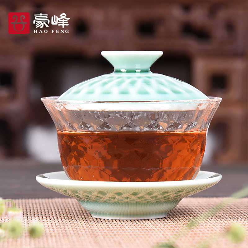 HaoFeng ceramic only three tureen kung fu tea set household glass bowl large Japanese contracted the teapot tea accessories