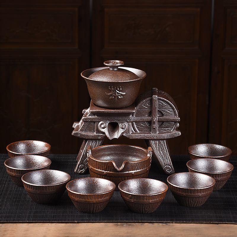 HaoFeng purple sand tea set suits for domestic half automatic stone mill lazy kung fu tea tea caddy fixings tea cup