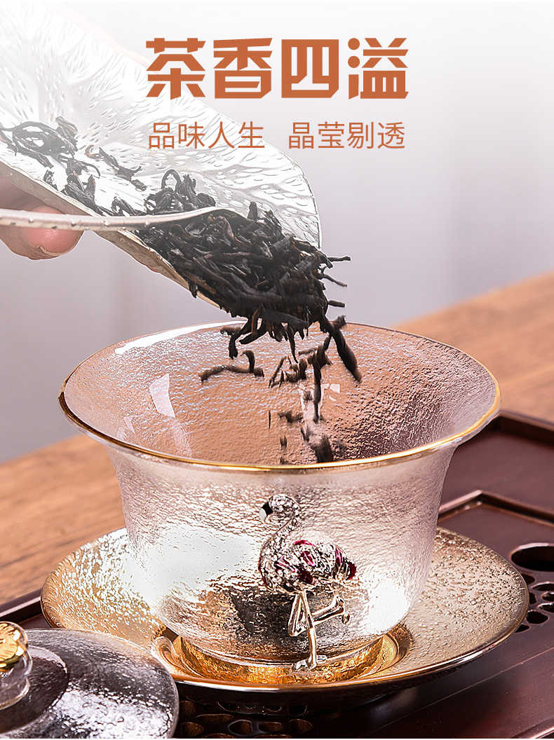 HaoFeng heat - resistant glass tureen large transparent kung fu tea set cover suit single thickening to use only three cups of tea