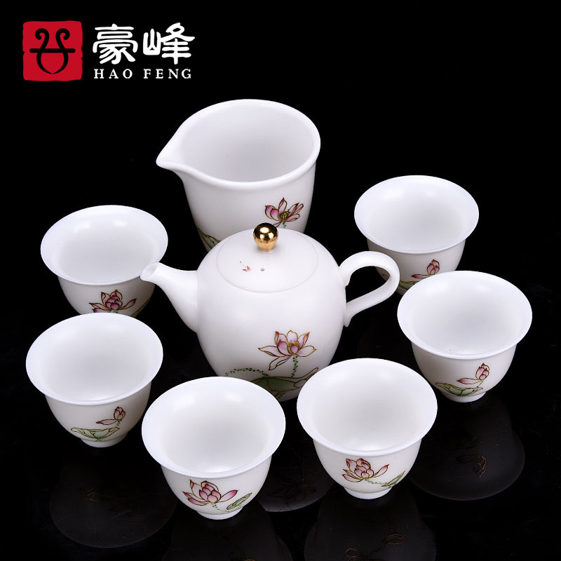 HaoFeng dehua suet jade white porcelain tea sets ceramic bamboo kung fu tea set gift box lid bowl