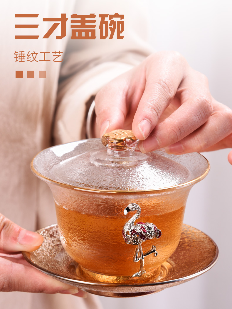 HaoFeng heat - resistant glass tureen large transparent kung fu tea set cover suit single thickening to use only three cups of tea