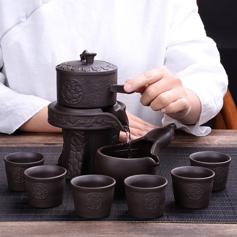 HaoFeng purple sand tea set suits for domestic half automatic stone mill lazy kung fu tea tea caddy fixings tea cup