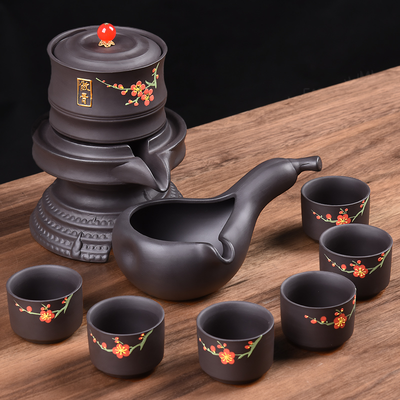 HaoFeng purple sand tea set suits for domestic half automatic stone mill lazy kung fu tea tea caddy fixings tea cup