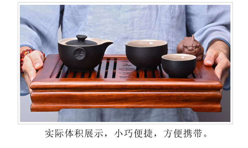 HaoFeng celadon kung fu tea set of a complete set of celadon tea hua limu tea tray was solid wood pallets