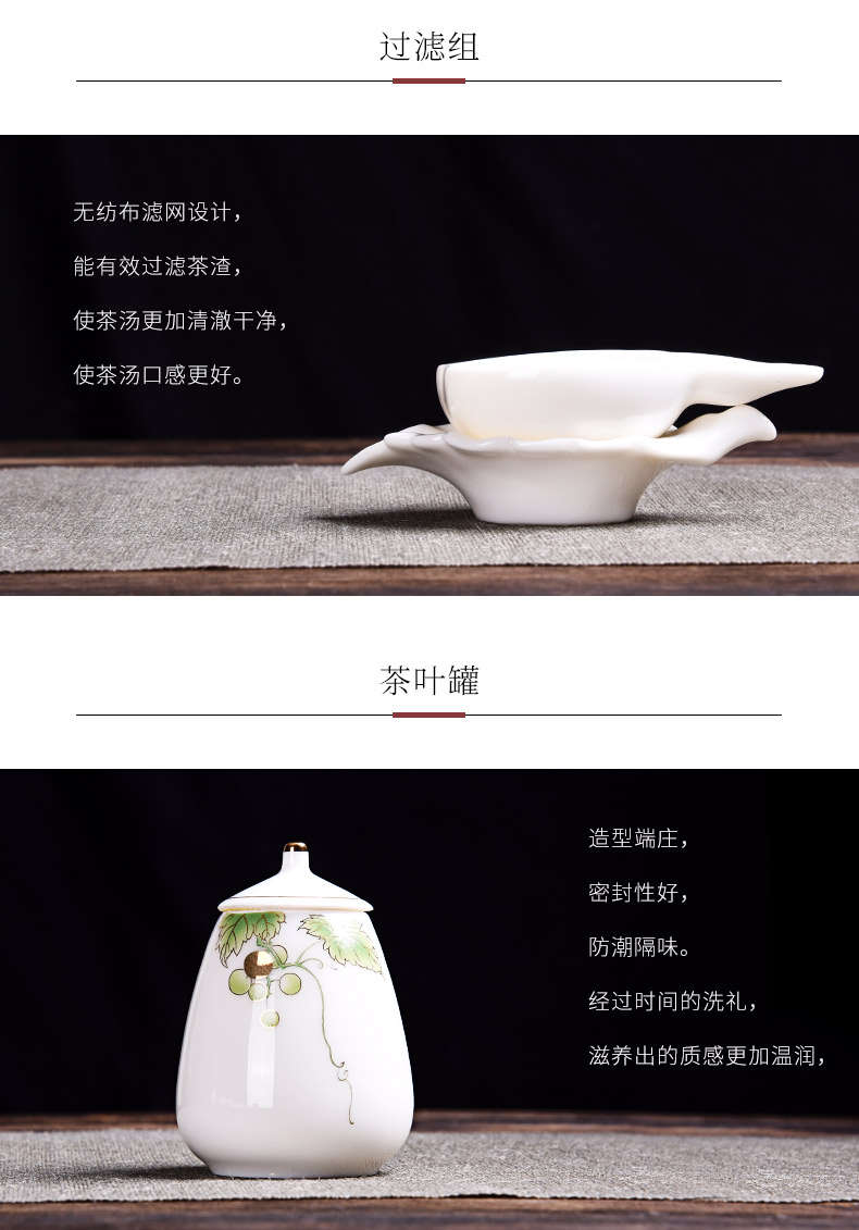 HaoFeng dehua porcelain white porcelain kung fu tea set jade teapot teacup tureen home office of a complete set of gift box