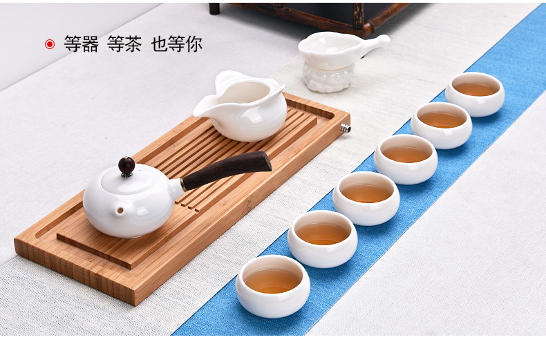 HaoFeng dehua porcelain white porcelain kung fu tea set jade teapot teacup tureen home office of a complete set of gift box