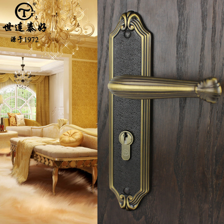 Shilingtai Good copper door lock European bedroom room door pure copper household with silent solid wooden door lock handle