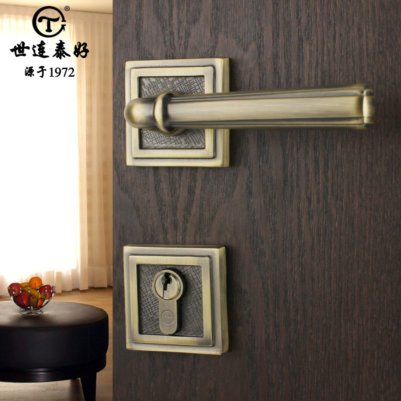 Taiwan Shilingtai good pure copper door lock American black room bedroom home full copper room solid wooden door lock
