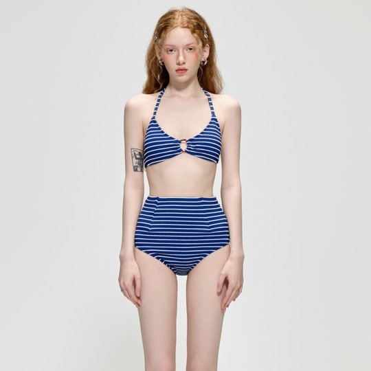 2025 Новое бикини в полоску с завышенной талией и беспроводным принтом