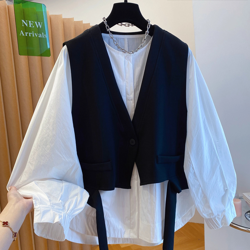 Extra Large Size 150kg Vest Shirt Two-Piece Set, New Loose-Fitting and Stylish Layered Tops for Men and Women, Suitable for Spring and Autumn ins Extra Large Size 150kg Vest Shirt Two-Piece Set, New Loose-Fitting and Stylish Layered Tops for Men and Women, Suitable for Spring and Autumn ins
