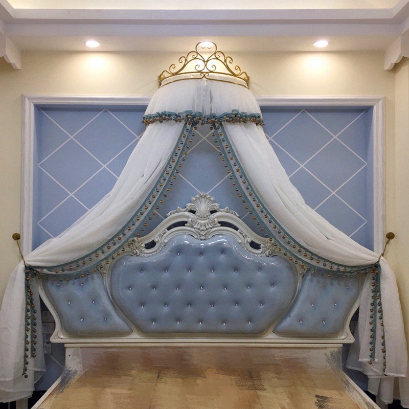 Brief Eu New Chinese Style Bed Mantle Reworked Princess Bedside Yarn Light Lavish Style Board Room Decoration Background Yarn Inlaid Bead Edge With Crown