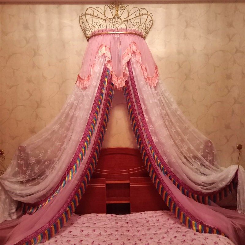 Princess Bed Mantle Lace Bed Curtain Double tricolour Susu inlaid edge European style upscale palace veil Mantle Decoration Yarn with Crown-Taobao