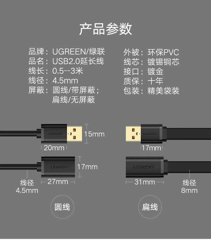 cáp mở rộng USB màu xanh lá cây với các mẹ 1 m 2 m 3 m dòng dữ liệu sạc giao diện bàn phím máy tính, chuột, U đĩa usb nối cáp mở rộng cáp mở rộng - USB Aaccessories quạt mini fan