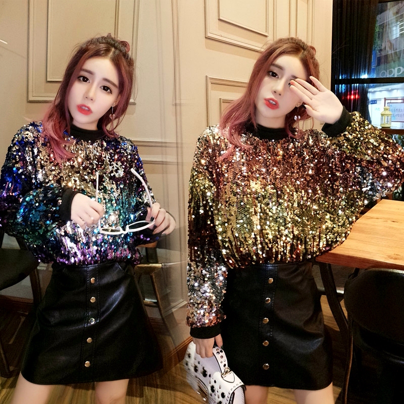 Plus-Size Trendy Sweatshirt for Women, European Style, Large Size, Stylish, Age-Reducing, Colorful Sequins, Heavy Embroidery Top 100kg