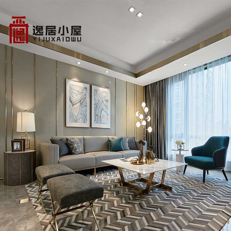 Post-modern fabric simple fashion atmosphere solid wood sofa light luxury neoclassical villa sample house exhibition center room furniture customization
