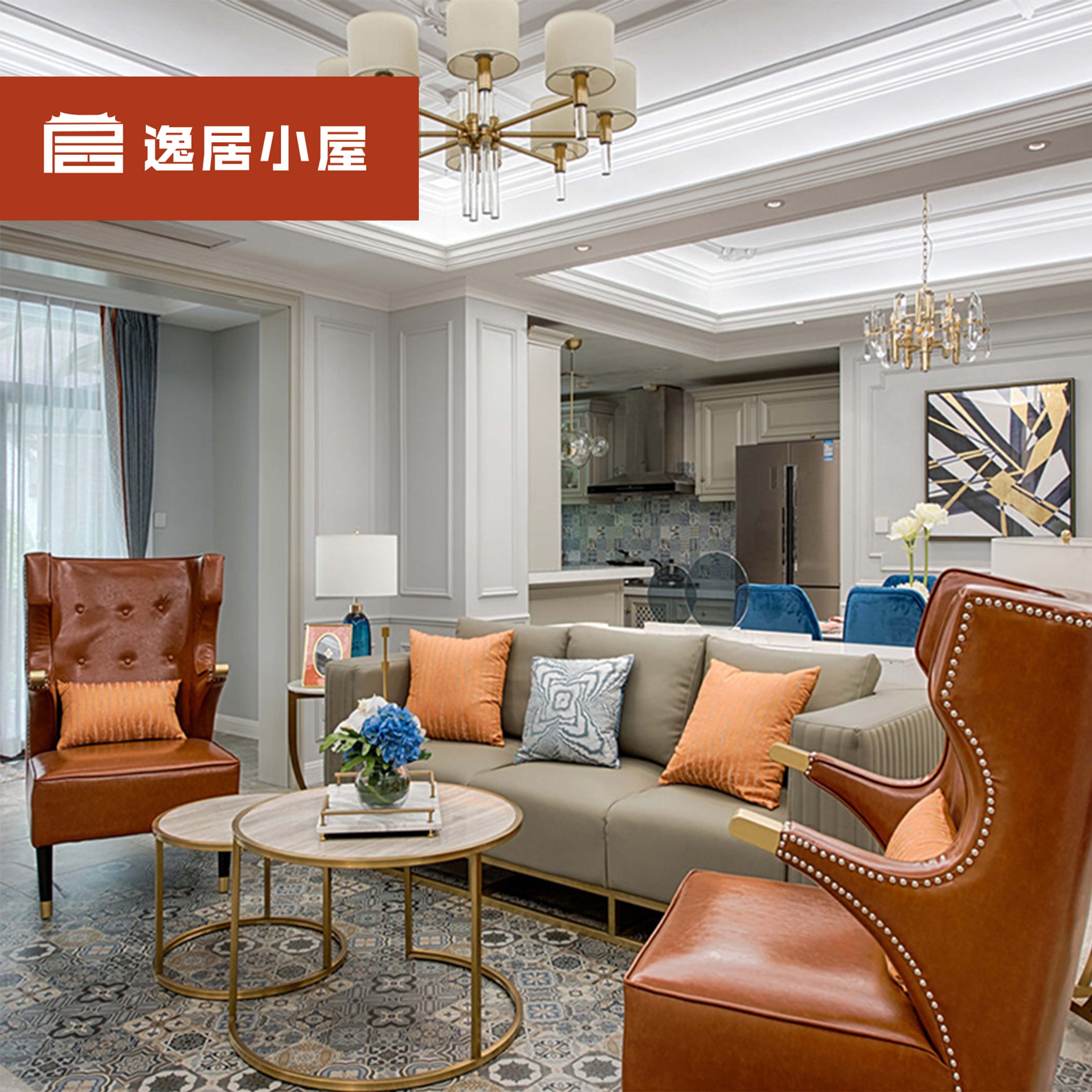 Post-modern leather solid wood sofa combination Hong Kong-style neo-classical Country Garden apartment model living room furniture customization