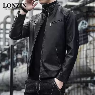 Leather men thin 2021 new spring and autumn coat trend Korean motorcycle leather jacket men slim stand handsome
