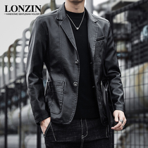 Locomotive leather mens autumn and winter coats Korean version of the trend slim handsome simulation leather jacket youth suit leader overcome