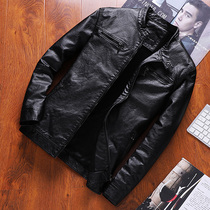 Leather men thick and velvet slim trend spring and autumn leather jacket men handsome locomotive clothing imitation sheep leather jacket
