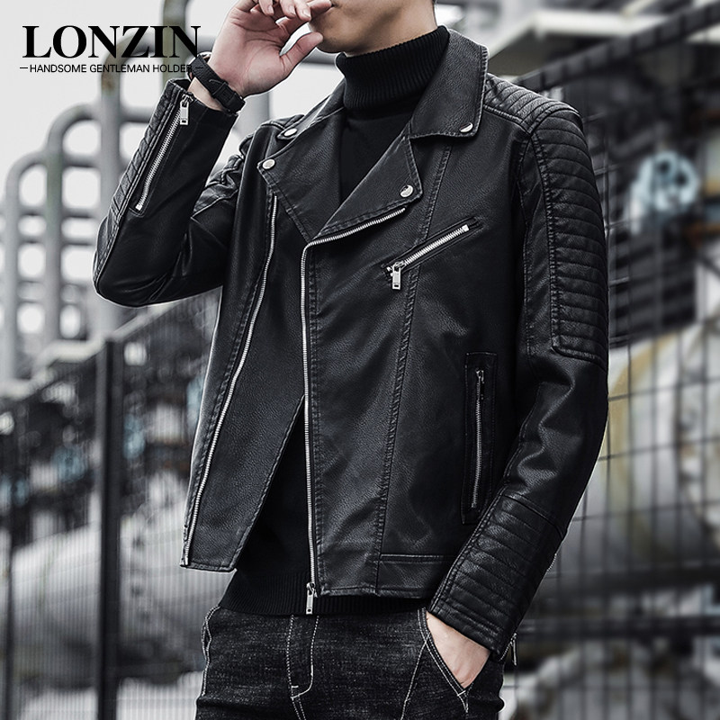 2022 new leather jacket men's jacket Korean version slim trendy handsome spring and autumn thin leather jacket lapel motorcycle suit