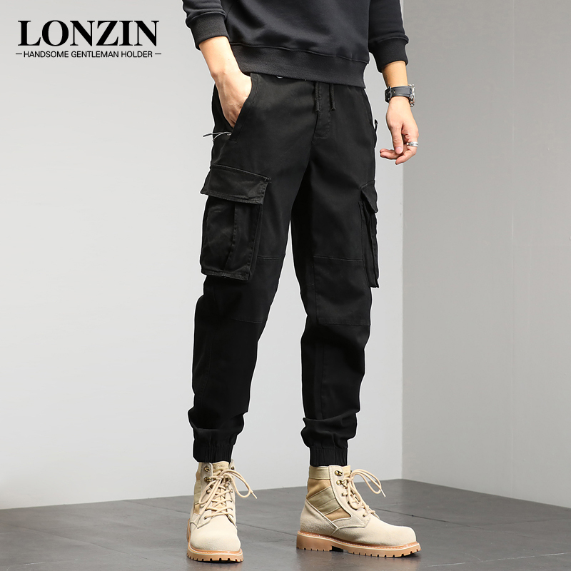 Zippered Multi-Pocket Black Casual Pants Spring/Summer New Style Jogger Cargo Pants Men's Trendy American Style Loose Plus Size Long Pants