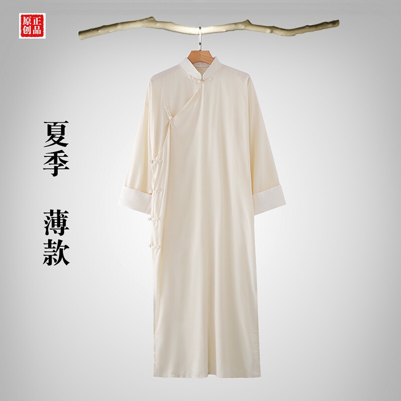 Summer Thin Cotton and Linen Long Shirt for Men, Chinese Style Qipao, Mandarin Jacket, Chinese Style Performance Coat, Stand Collar, Diagonal Placket, Same Style as Ye Wen Summer Thin Cotton and Linen Long Shirt for Men, Chinese Style Qipao, Mandarin Jacket, Chinese Style Performance Coat, Stand Collar, Diagonal Placket, Same Style as Ye Wen