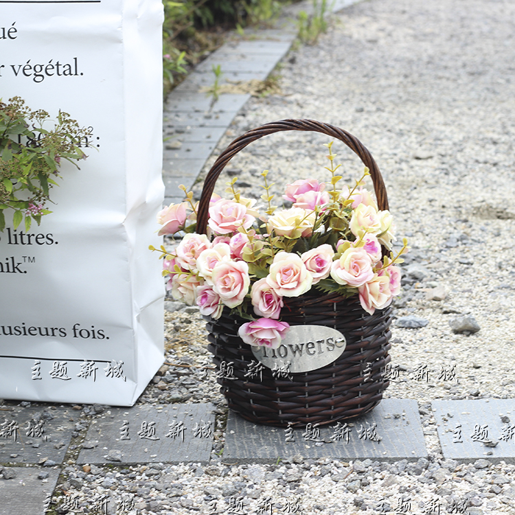 Korean style Swing piece Little basket Flower basket decoration coffee shop clothing shop window simulation flower photography props