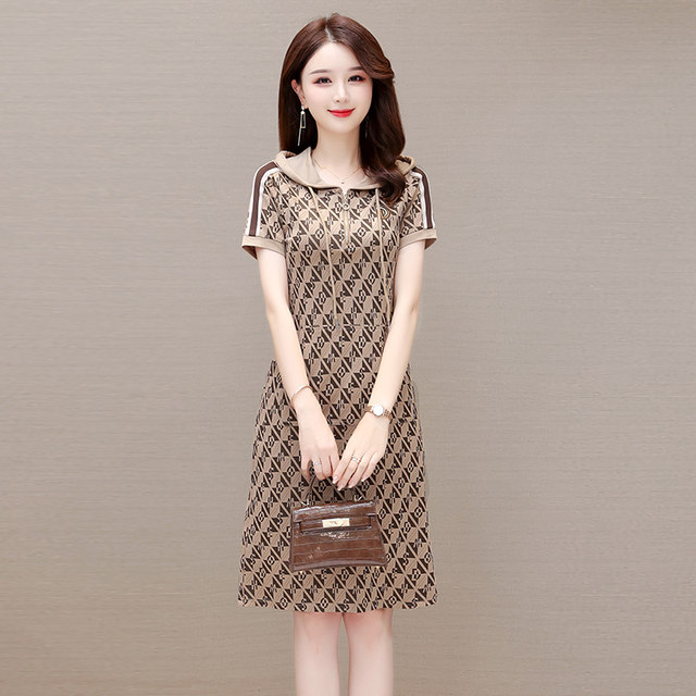 2024 Summer Fashion Spliced ​​​Hooded New Dress Mid-Length Slim Fit Western Style Mom A-Line Skirt