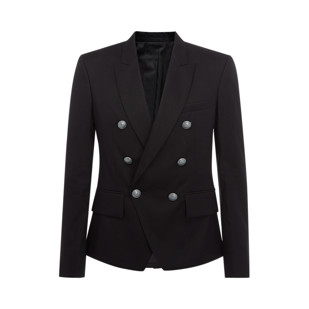 Balmain CLASSIC BLACK BÔNG GUN BARGE Casual KINH DOANH DOUBLE-Buttoned MENS SUIT JACKET