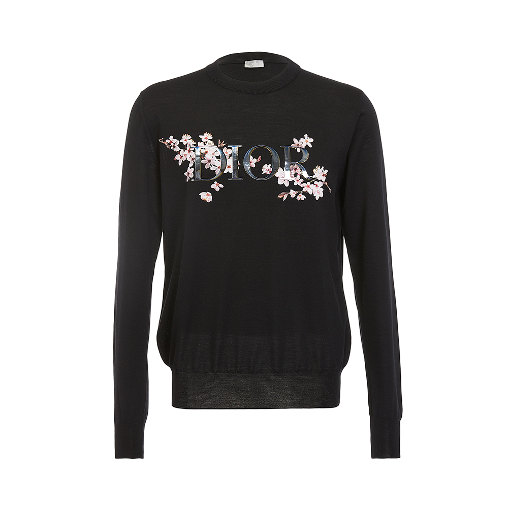 Dior Homme Dior Black Sheep tóc Cherry Blossom LOGO Vòng cổ hàng dệt kim dài tay nam.