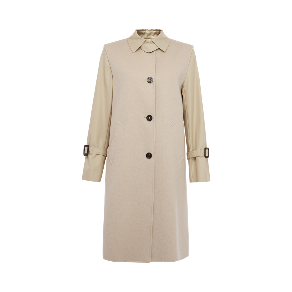 Max Mara Beige TRỘN LEN khâu SINGLE-ROW BUCKLE ve áo dài tay LADYS Fur Coat