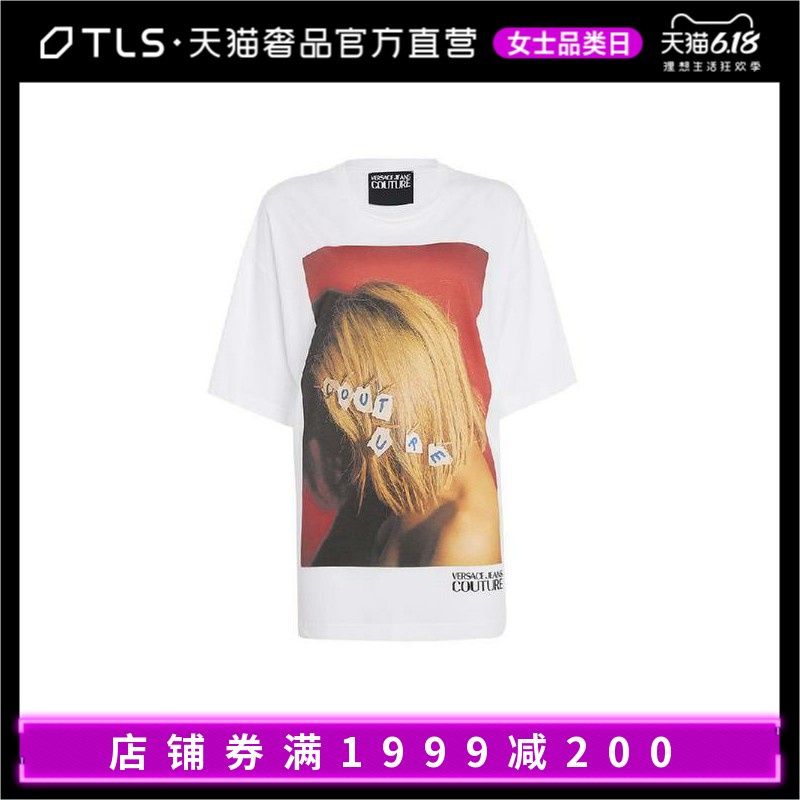Versace Jeans Couture白色纯棉头像字母圆领短袖女士T恤