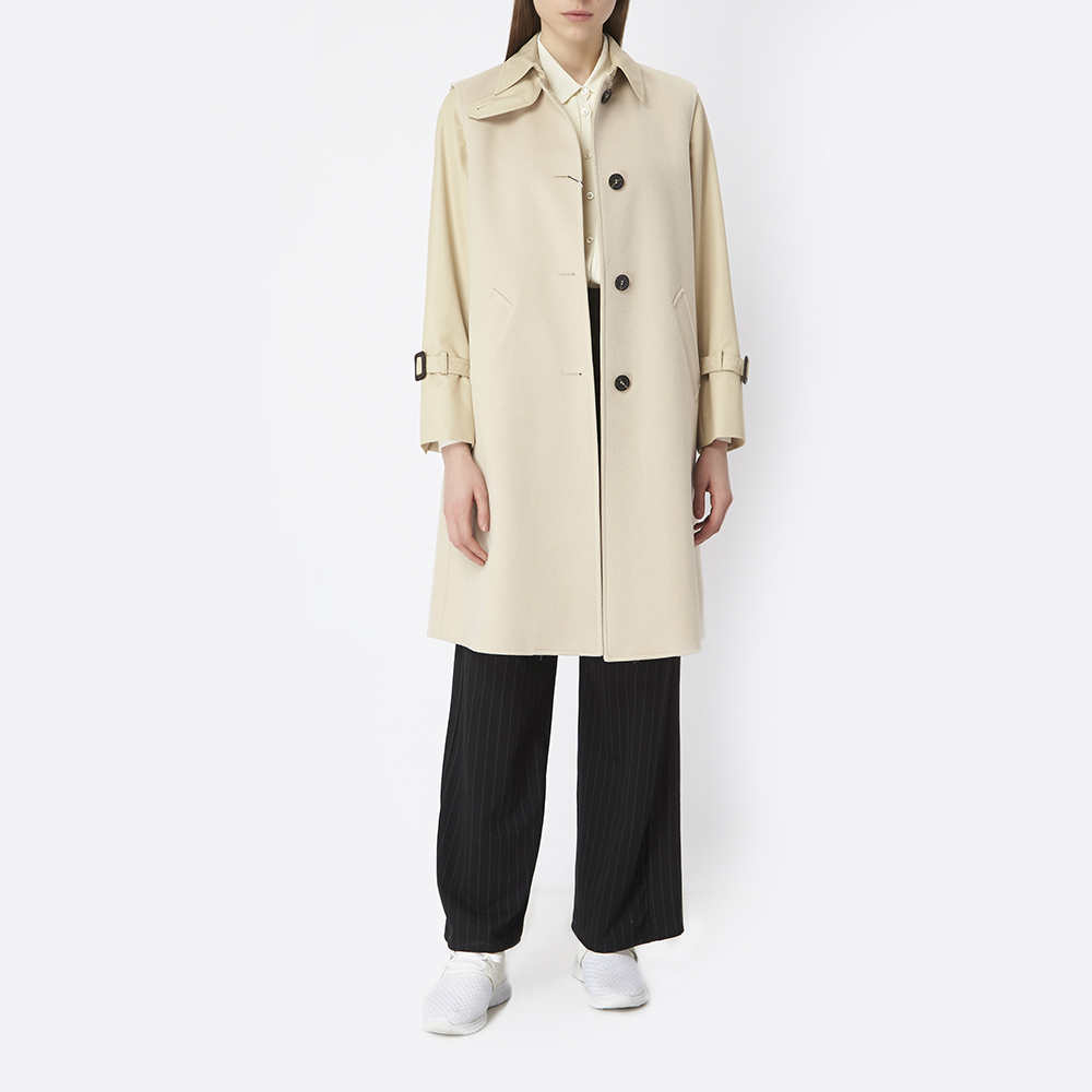 Max Mara Beige TRỘN LEN khâu SINGLE-ROW BUCKLE ve áo dài tay LADYS Fur Coat