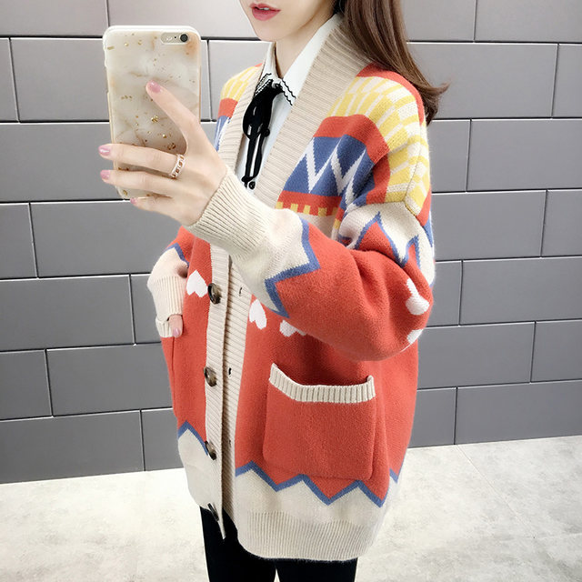 Sweater Cardigan Mid-Length 2024 Spring and Autumn New Loose Knitted Thickened Jacket Women's Popular Fashion Outer Wear