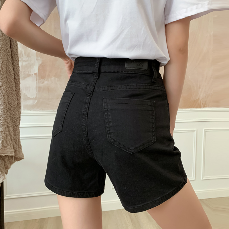 Denim Shorts Female summer 2022 New thin section Loose With Slim Height Waist Straight Barrel Black White A Character Broadlegged Hot Pants