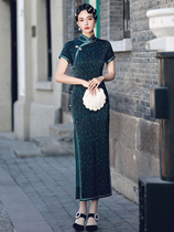 Dark green cheongsam 2021 New elegant long retro temperament improved Chinese style dress women Autumn
