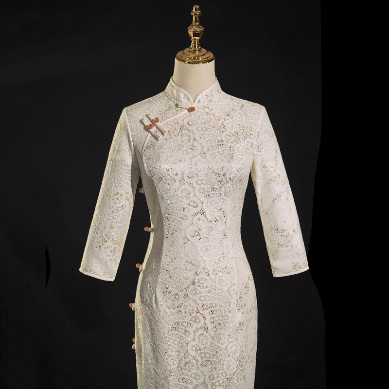 White lace banner robe 2022 new retro temperament style literary and art dress women daily improvement of young summer