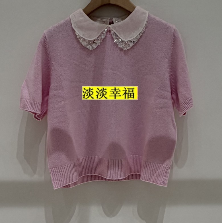 Three Crowns Aiv Wei 26 Autumn Gentle and Elegant Sequined Doll Collar Short Sleeve Knitted Sweater Xsv5M16B Original 1080