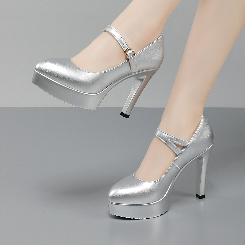 Silver Pointed Toe Stiletto Heels with Cheongsam Runway Shoes Model High-Heeled Leather Shoes Women's 11C Professional Single Shoes 4243 Large Size Shoes