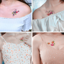 Tattoo stickers waterproof female long-lasting vegetation small fresh sexy clavicle Korean simulation chest net red rose color