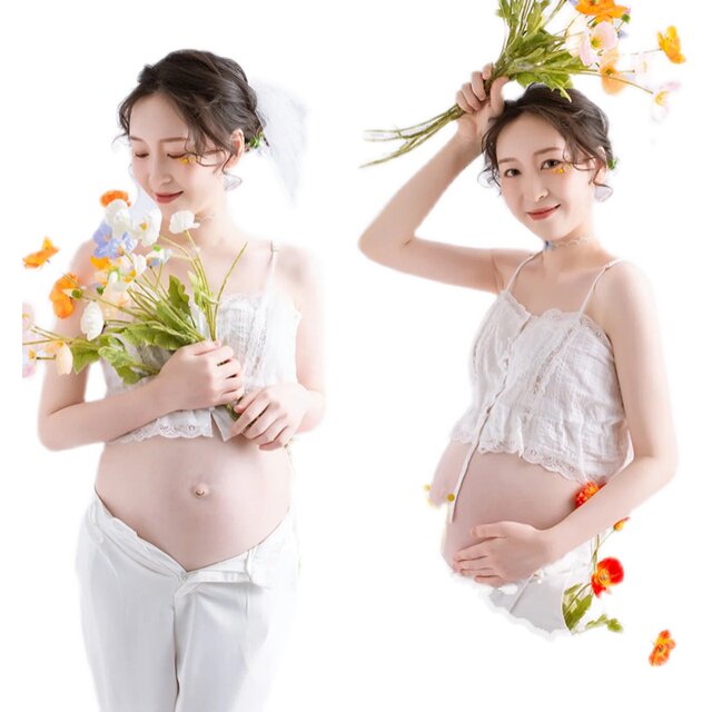 23 Pregnant women photo studio new style French sweet little fresh white ແມ່ຖືພາຮູບພາບການຖ່າຍຮູບເຄື່ອງນຸ່ງຫົວຂໍ້