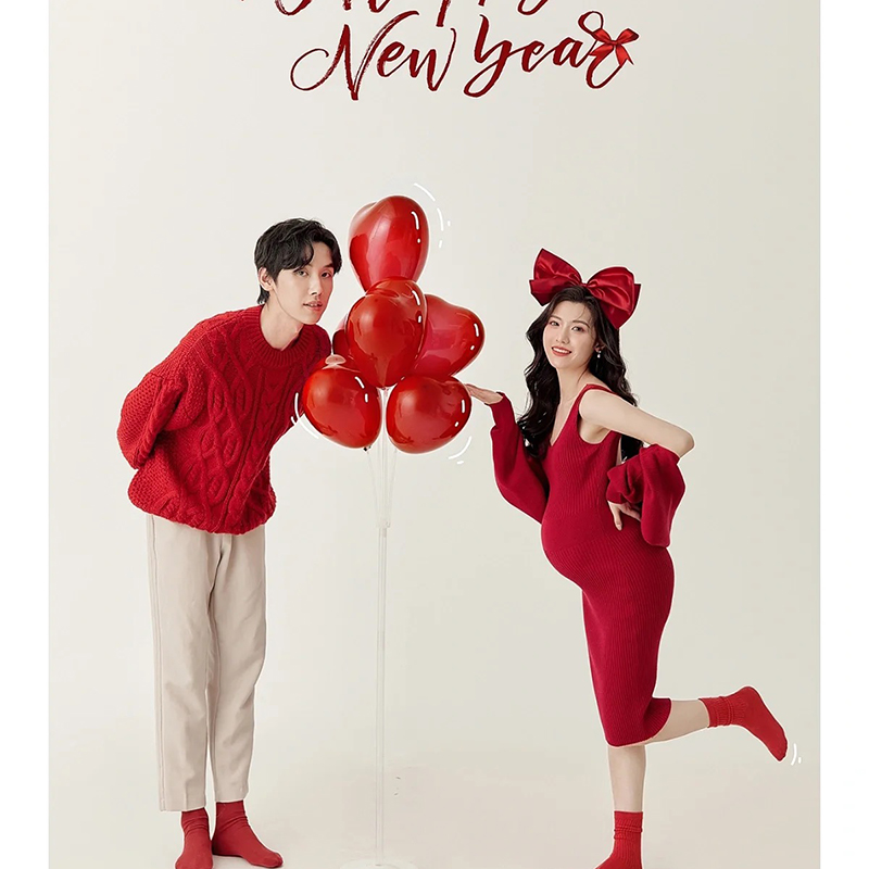 Movie House New Year Themed Pregnant Woman Photos Costumes dress Red Sexy knit dress Pregnancy Mommy Writing True Photo-Taobao