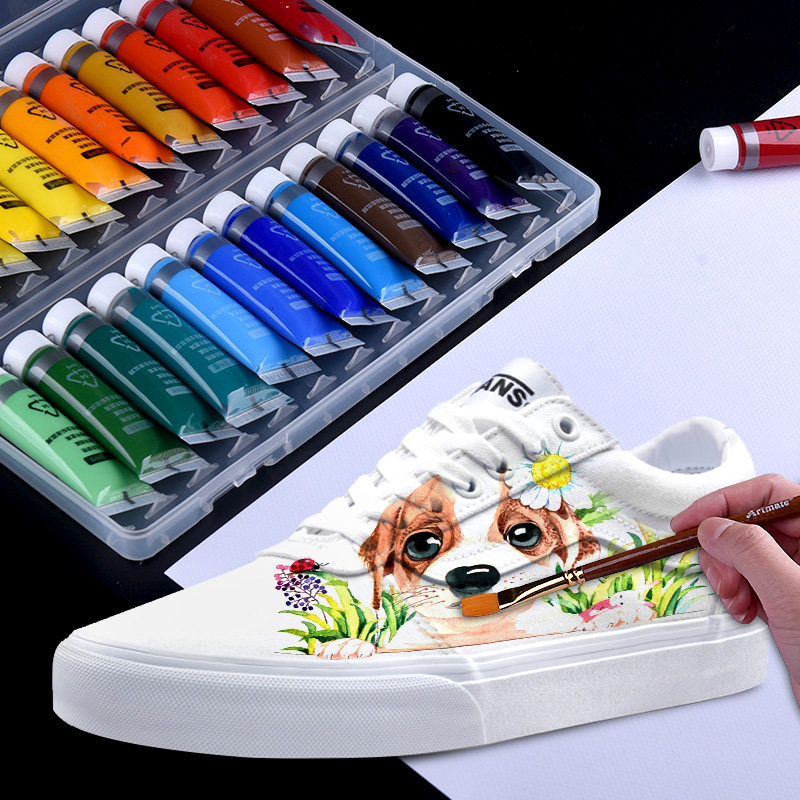 Acrylic paint set small box beginner waterproof shoes sunscreen paint children non-toxic wall painting special 12 color 24 color graffiti acrylic painting stone textile paint diy hand-painted shoes
