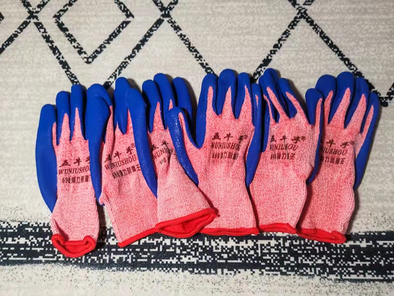 Five Bull 698 Elastic Wear-Resistant Work Gloves 699 Comfortable Frosted Salt-Coated Semi-Dipped Foam Breathable Gloves