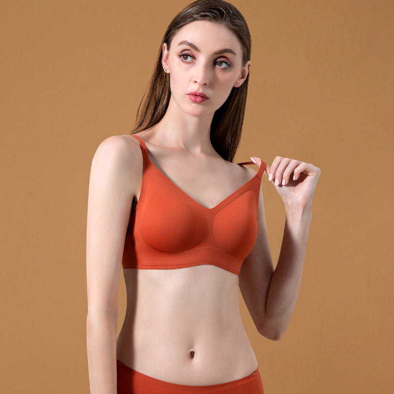 Ice silk incognito underwear women's sports summer thin section small chest gathered adjustment type rimless bra closed breast bra